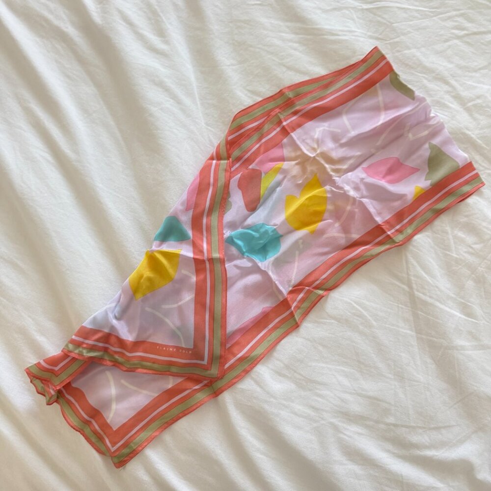 Vintage Elaine Gold 100% silk scarf rectangle floral abstract pastel spr…